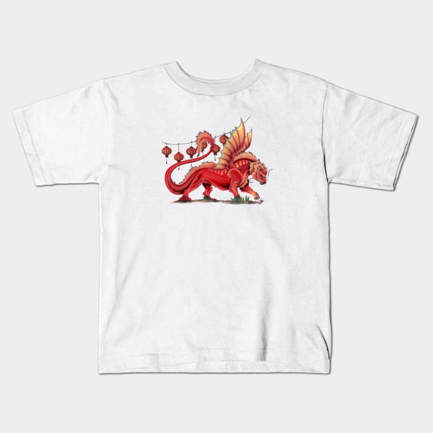 Fierce Oriental Lion Dragon Kids T-Shirt by Sandra Staple